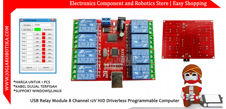 USB Relay Module 8 Channel 12V HID Driverless Programmable Computer