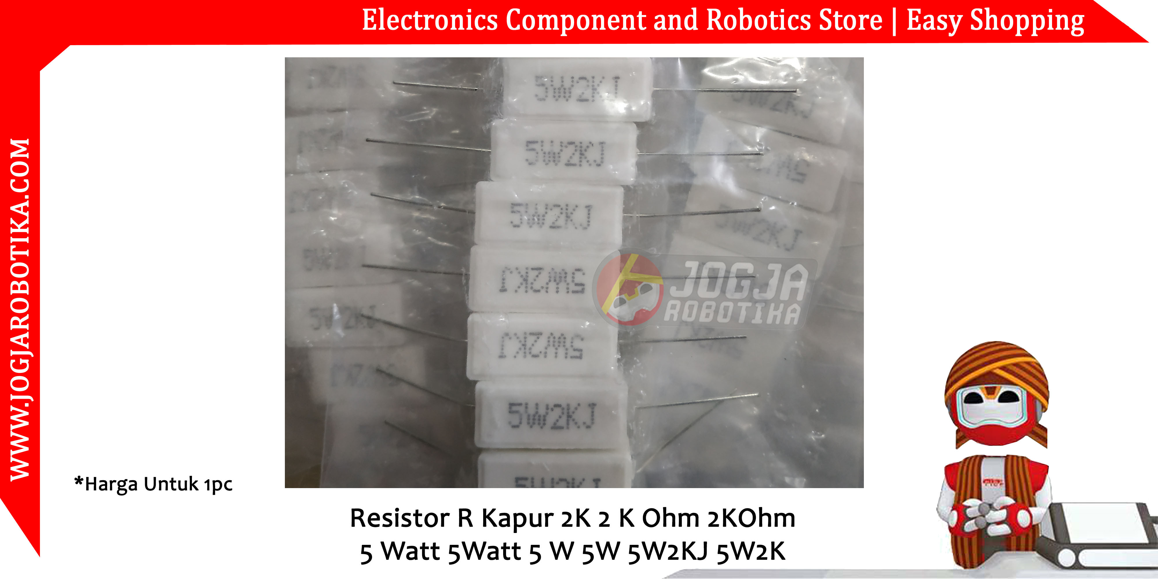 Resistor R Kapur 2K 2 K Ohm 2KOhm 5 Watt 5Watt 5 W 5W 5W2KJ 5W2K resistor-r-kapur-2k-2-k-ohm-2kohm-5-watt-5watt-5-w-5w-5w2kj-5w2k