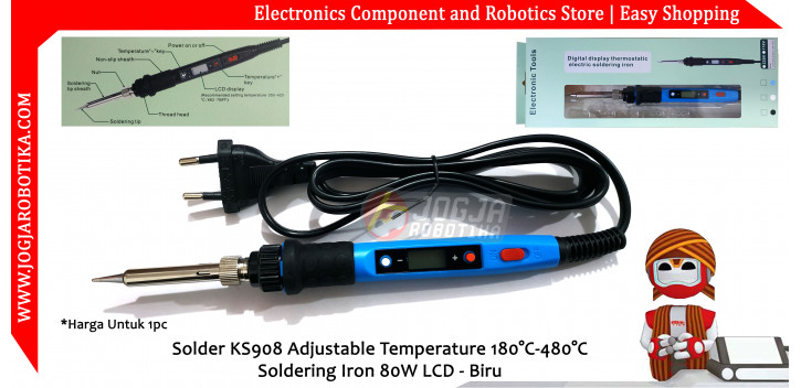 Solder KS908 Adjustable Temperature 180°C-480°C Soldering Iron 80W LCD - Biru