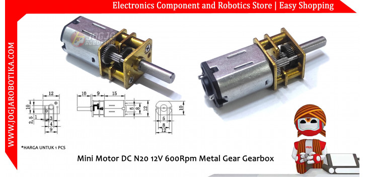 Mini Motor DC N20 12V 600Rpm Metal Gear Gearbox