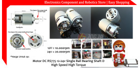 Motor DC RS775 12-24v Single Ball Bearing Shaft D High Speed High Torque