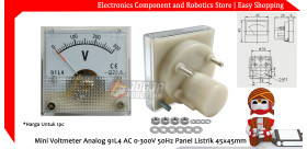Mini Voltmeter Analog 91L4 AC 0-300V 50Hz Panel Listrik 45x45mm