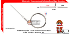 Temperature Tipe K Type Sensor Thermocouple Probe 100mm 2 Wire Drat M8 - 1 Meter