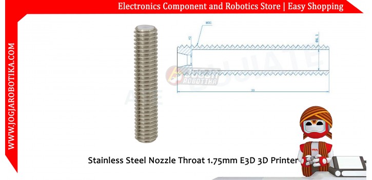 Stainless Steel Nozzle Throat 1.75mm E3D 3D Printer M6x30