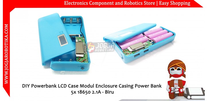 DIY Powerbank LCD Case Modul Enclosure Casing Power Bank 5x 18650 2.1A -Biru