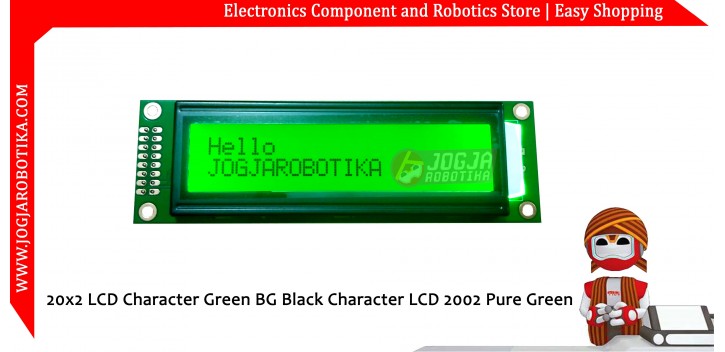 20x2 LCD Character Green BG Black Character