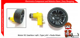 Motor DC Gearbox 1:48 L Type 3-6V + Roda Hitam