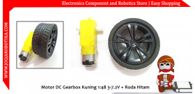 Motor DC Gearbox Kuning 1:48 3-7.2V + Roda Hitam