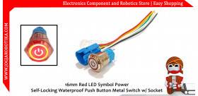 16mm Red LED Symbol Power Self-Locking Waterproof Push Button Metal Switch w/ Socket