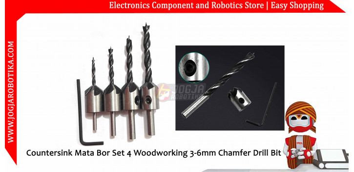 Countersink Mata Bor Set 4 Woodworking 3-6mm Chamfer Drill Bit