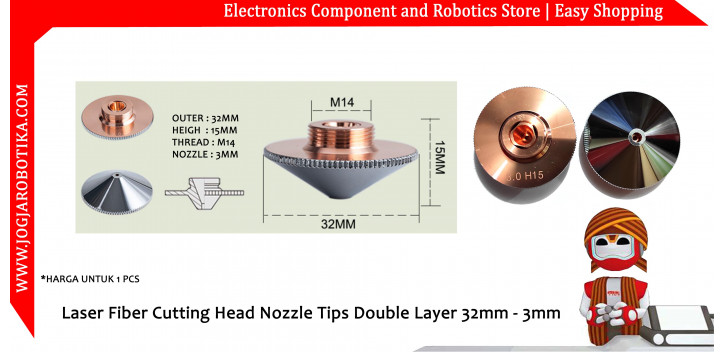 Laser Fiber Cutting Head Nozzle Tips Double Layer 32mm - 3mm