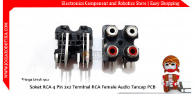 Soket RCA 4 Pin 2x2 Terminal RCA Female Audio Tancap PCB