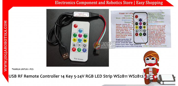 koste pistol Gangster USB RF Remote Controller 14 Key 5-24V RGB LED Strip WS2811 WS2812