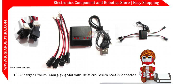 USB Charger Lithium Li-ion 3.7V 4 Slot with Jst Micro Losi to SM-2P Connector