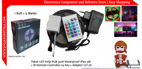 Paket LED Strip RGB 3528 Waterproof IP65 5M + IR Remote Controller 24 Key + Adaptor 12V 2A