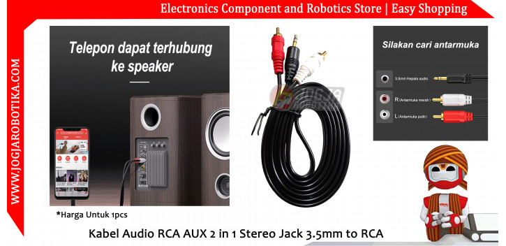 Kabel Audio RCA AUX 2 in 1 Stereo Jack 3.5mm to RCA