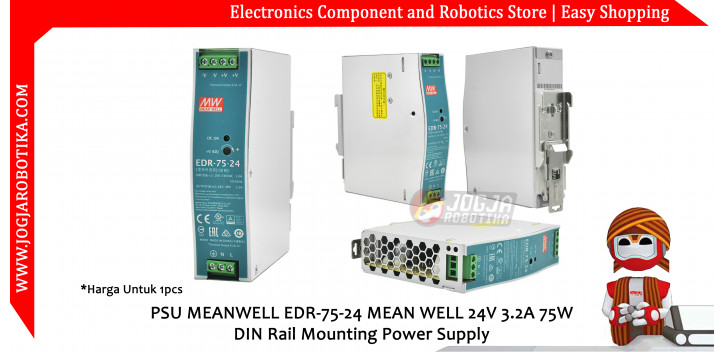 PSU MEANWELL EDR-75-24 MEAN WELL 24V 3.2A 75W DIN Rail Mounting Power Supply