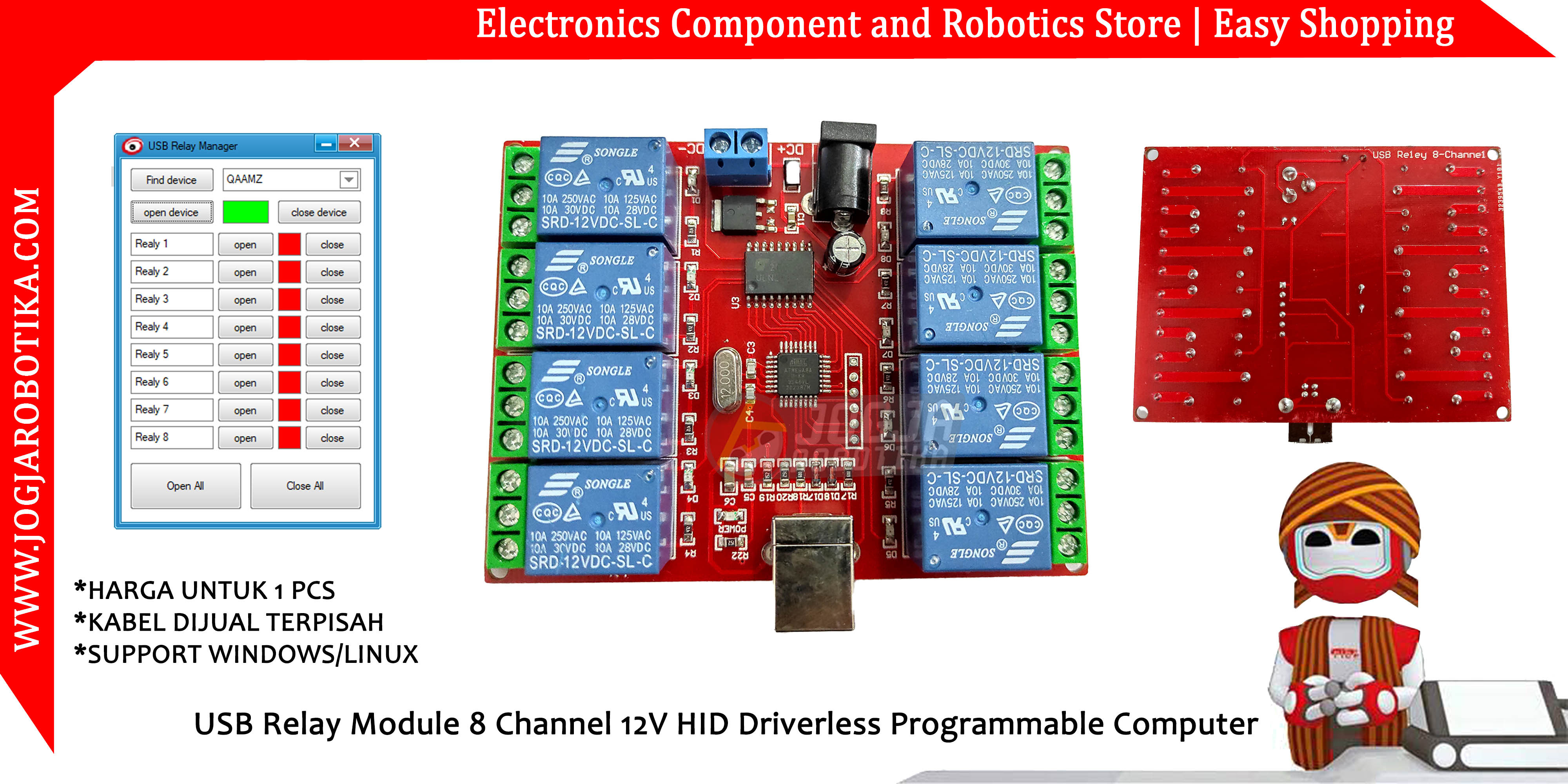 USB Relay Module 8 Channel 12V HID Driverless Programmable Computer