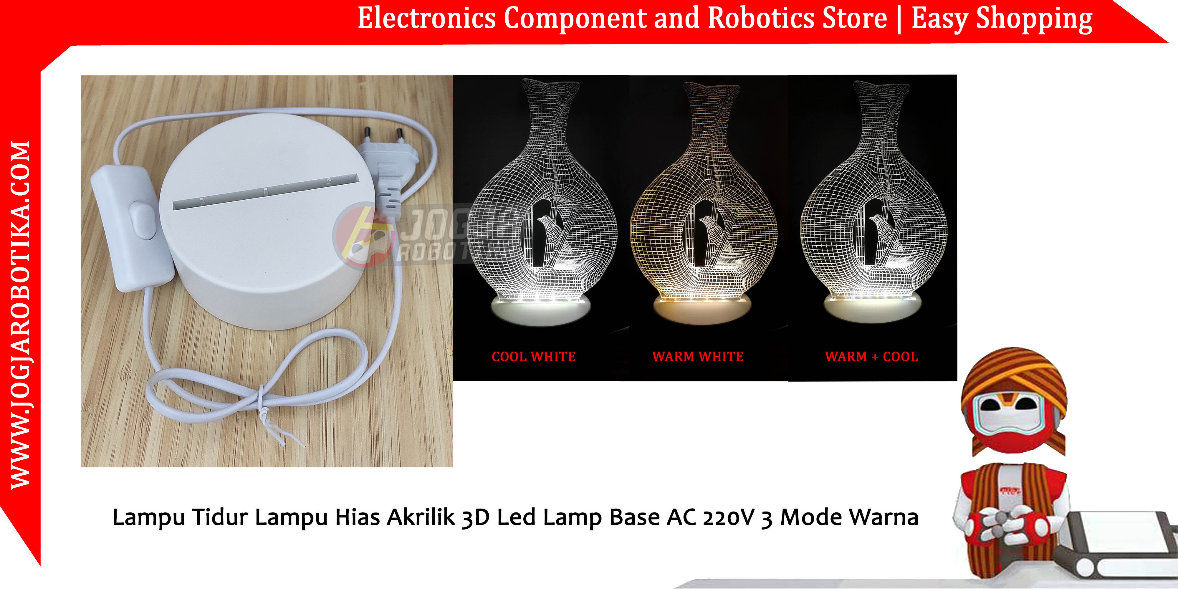 Lampu Tidur Lampu Hias Akrilik 3D Led Lamp Base AC 220V 3 Mode Warna
