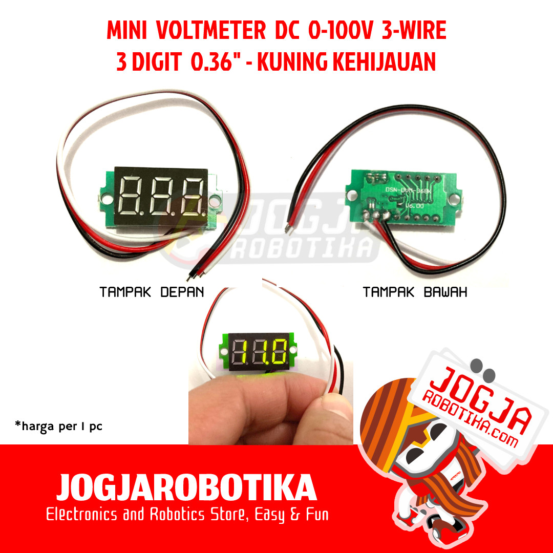 Mini Voltmeter Digital 0.36 Inch Merah 3 Kabel 0-100V 4-30V DC