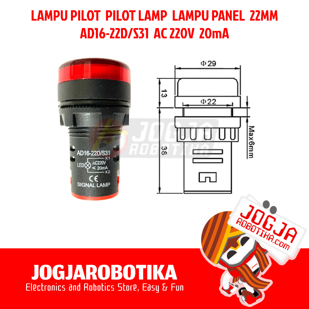LAMPU PILOT PILOT LAMP SIGNAL LAMP LED AC 220V 22MM - KUNING