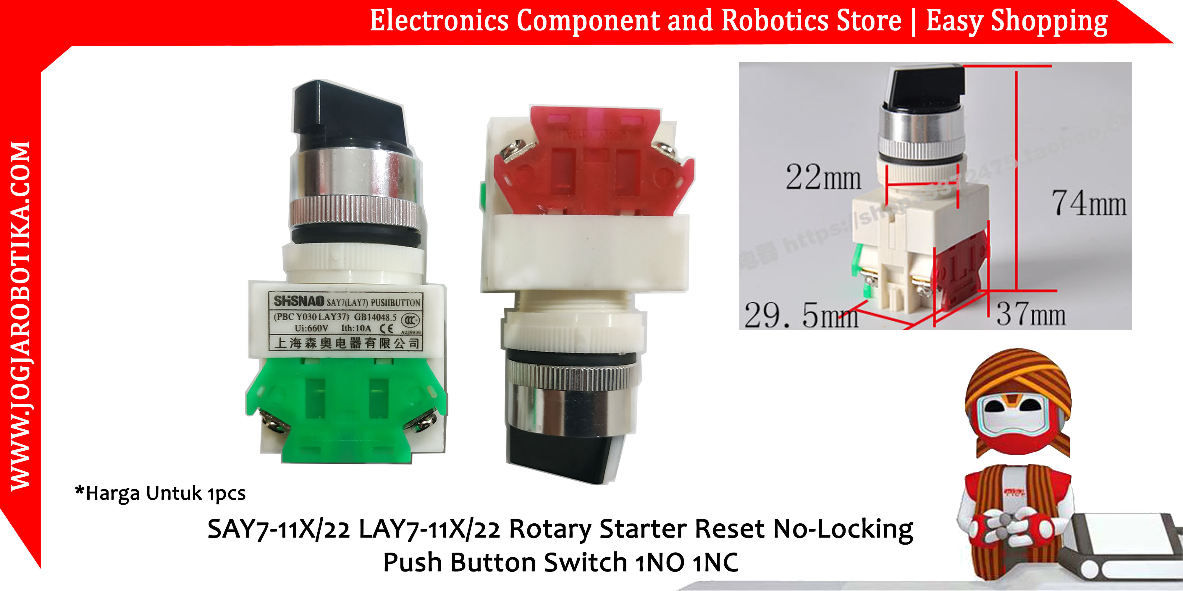 SAY7-11X/22 LAY7-11X/22 Rotary Starter Reset No-Locking Push Button Switch 1NO 1NC