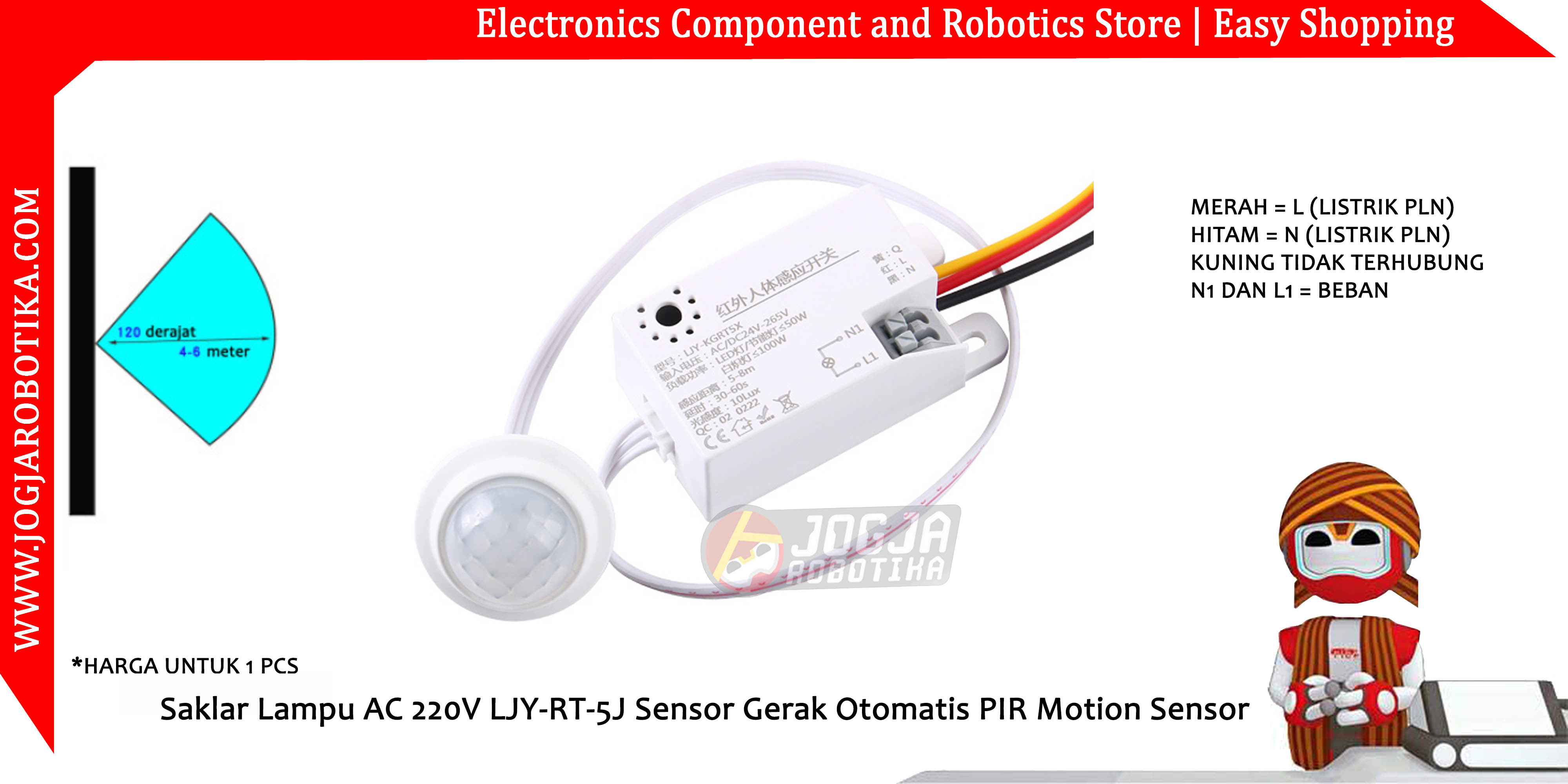 Saklar Lampu AC 220V LJY-RT-5J Sensor Gerak Otomatis PIR Motion Sensor