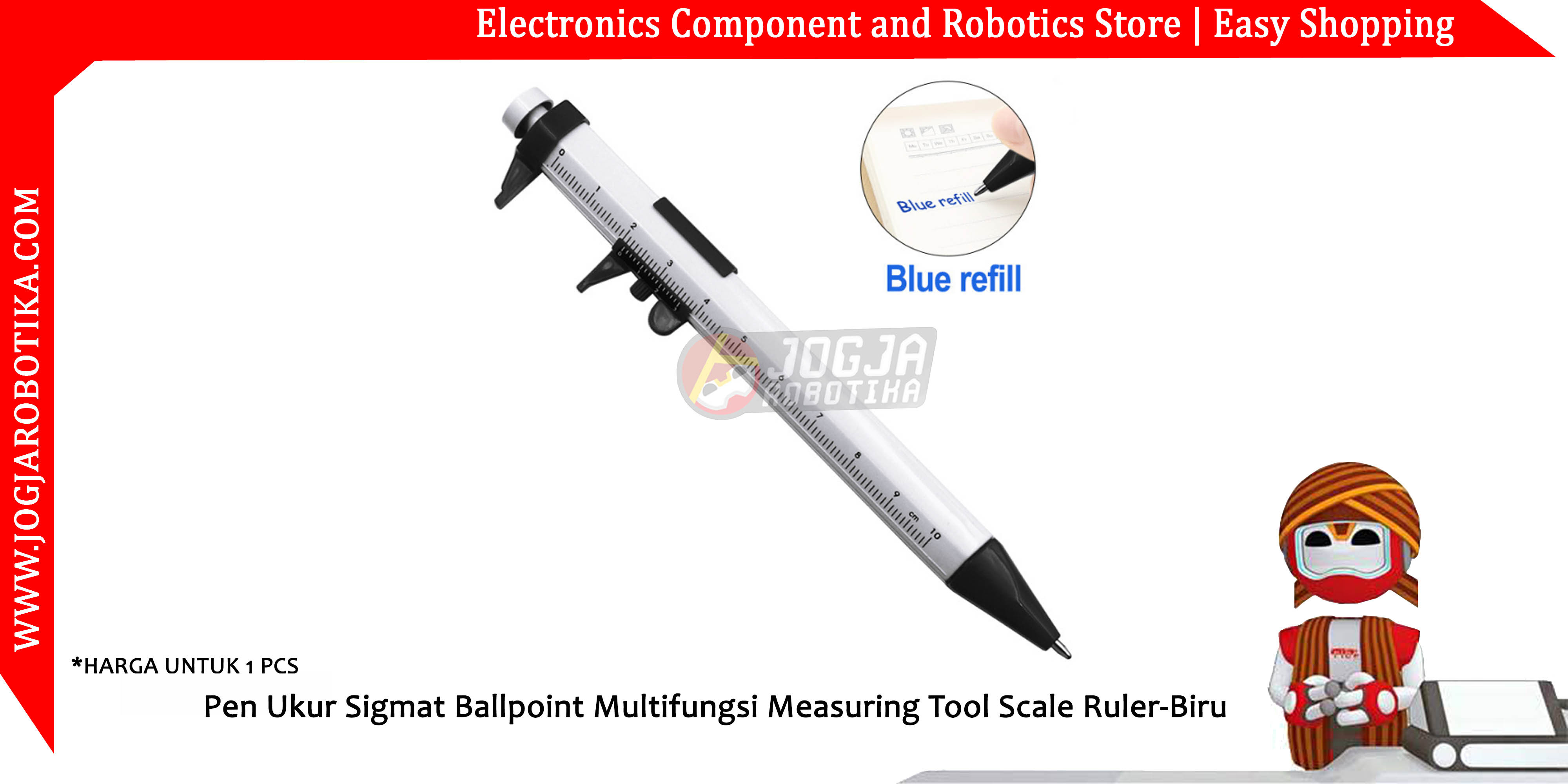 Pen Ukur Sigmat Ballpoint Multifungsi Measuring Tool Scale Ruler-Biru
