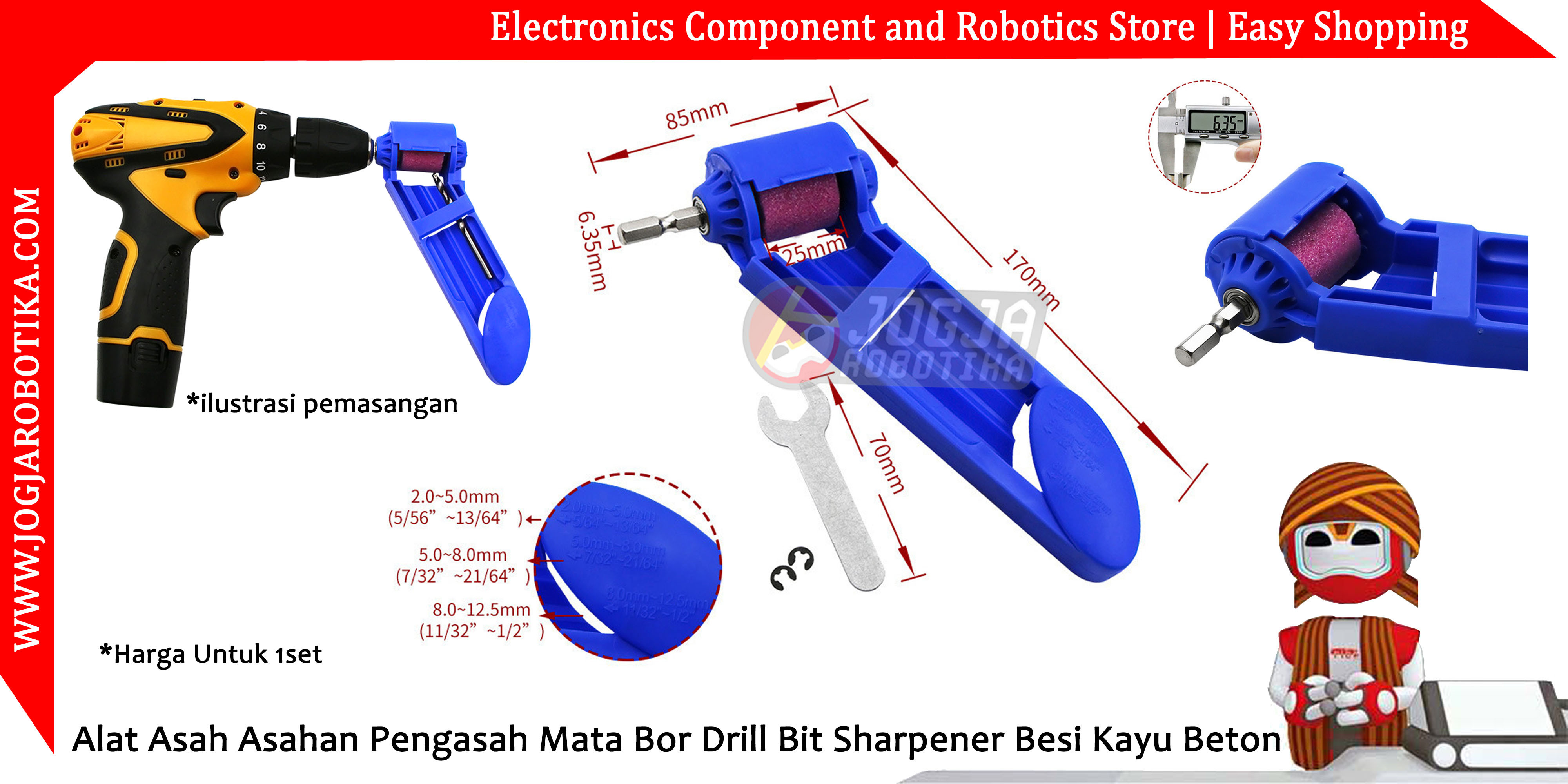 Alat Asah Asahan Pengasah Mata Bor Drill Bit Sharpener Besi Kayu Beton