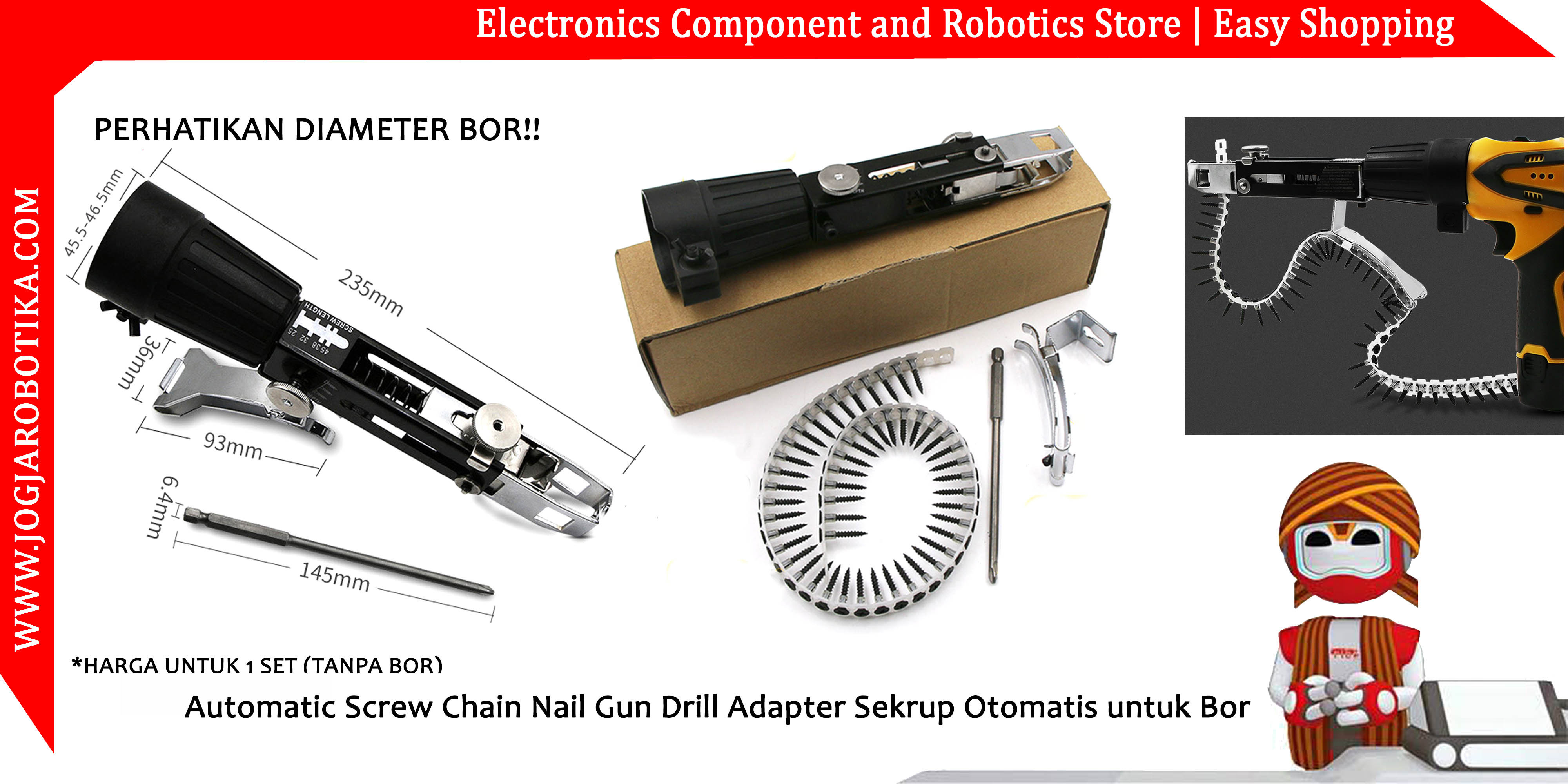 Automatic Screw Chain Nail Gun Drill Adapter Sekrup Otomatis untuk Bor