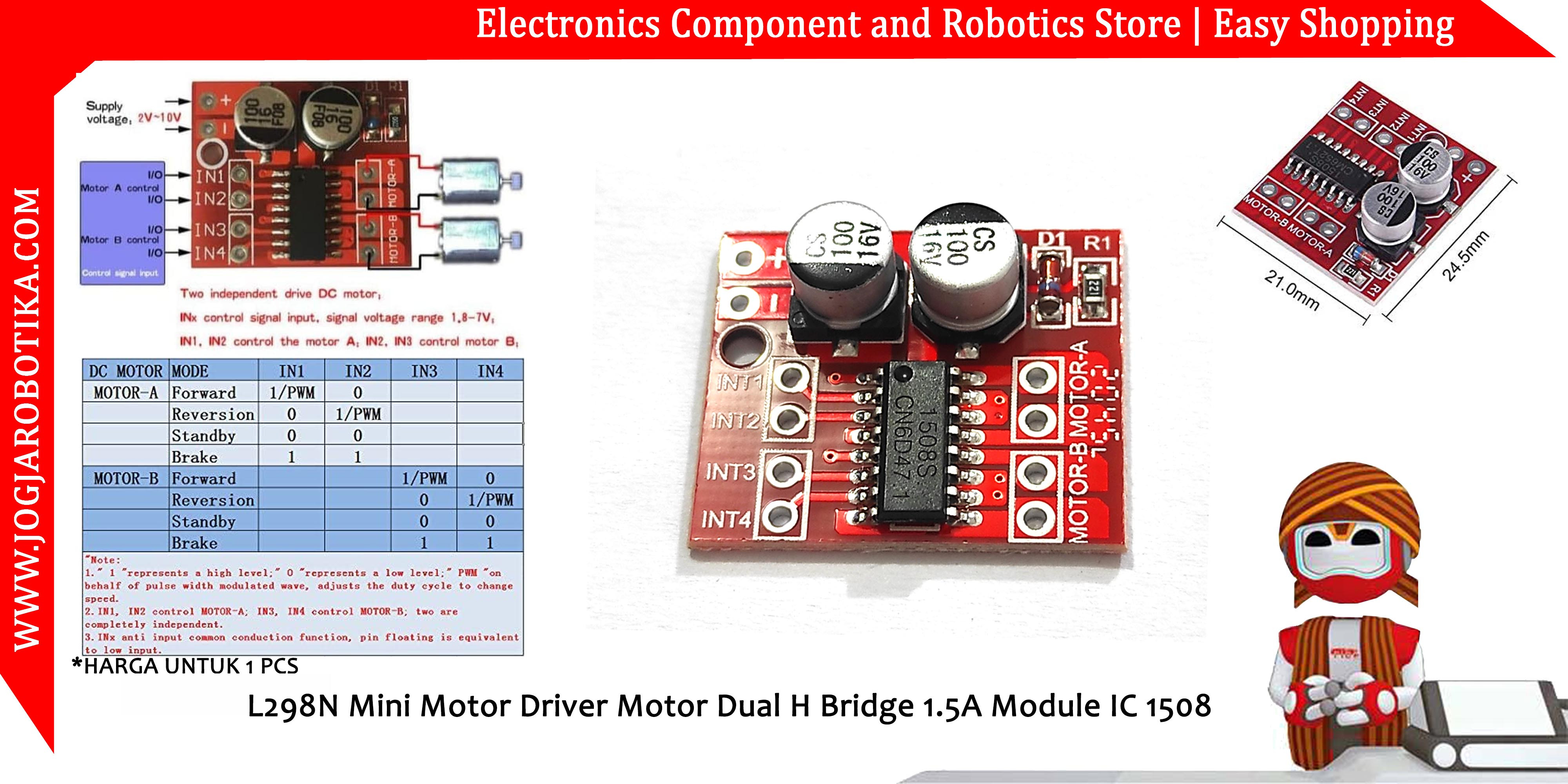L298N Mini Motor Driver Motor Dual H Bridge 1.5A Module IC 1508