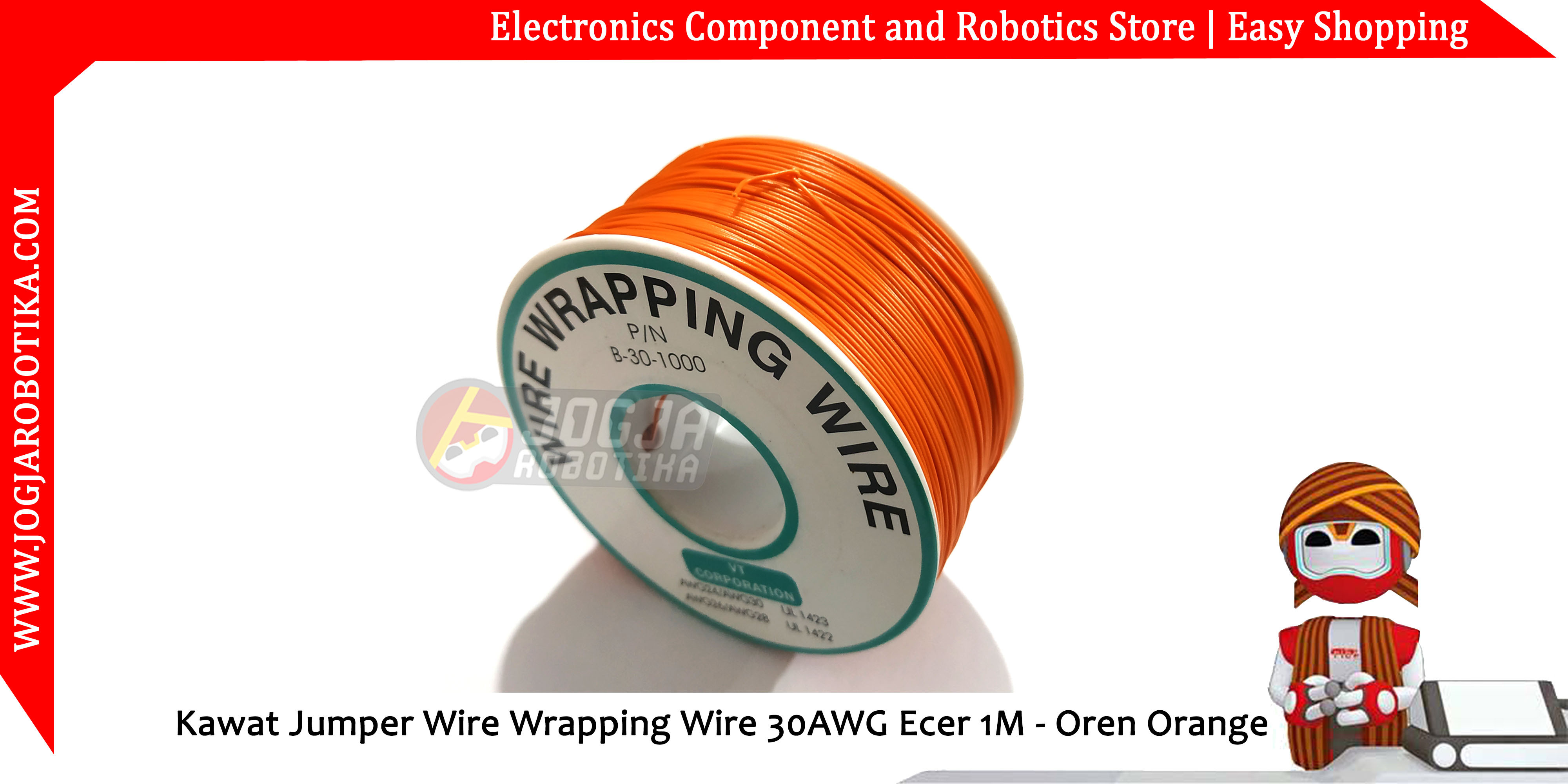 Kawat Jumper Wire Wrapping Wire 30AWG Ecer 1M - Oren Orange