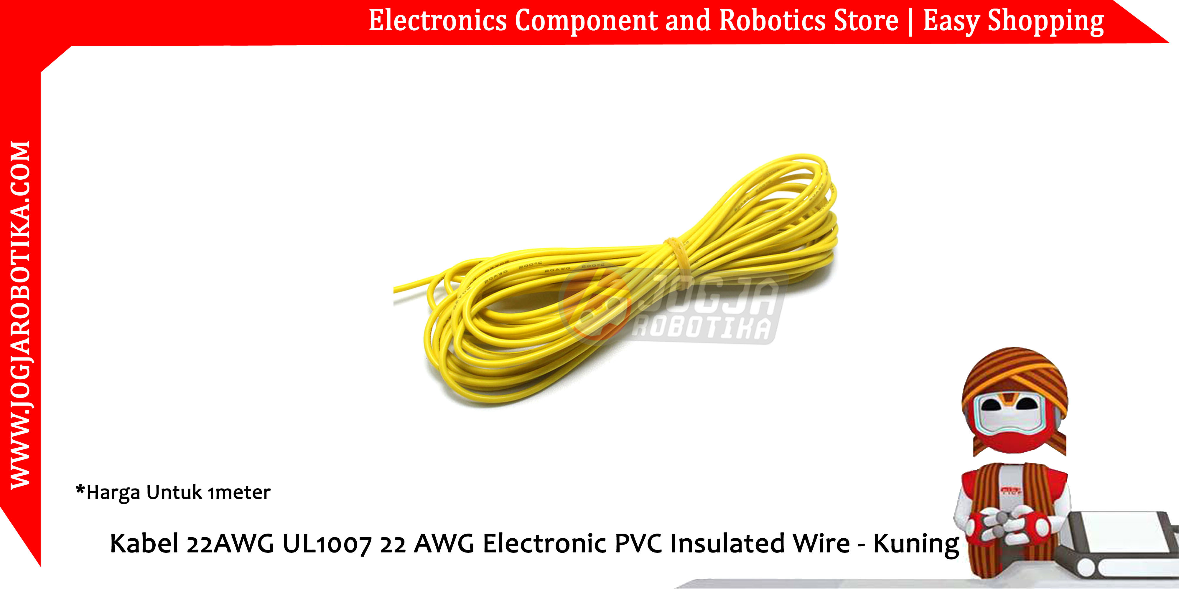 Kabel 22AWG UL1007 22 AWG Electronic PVC Insulated Wire - Kuning