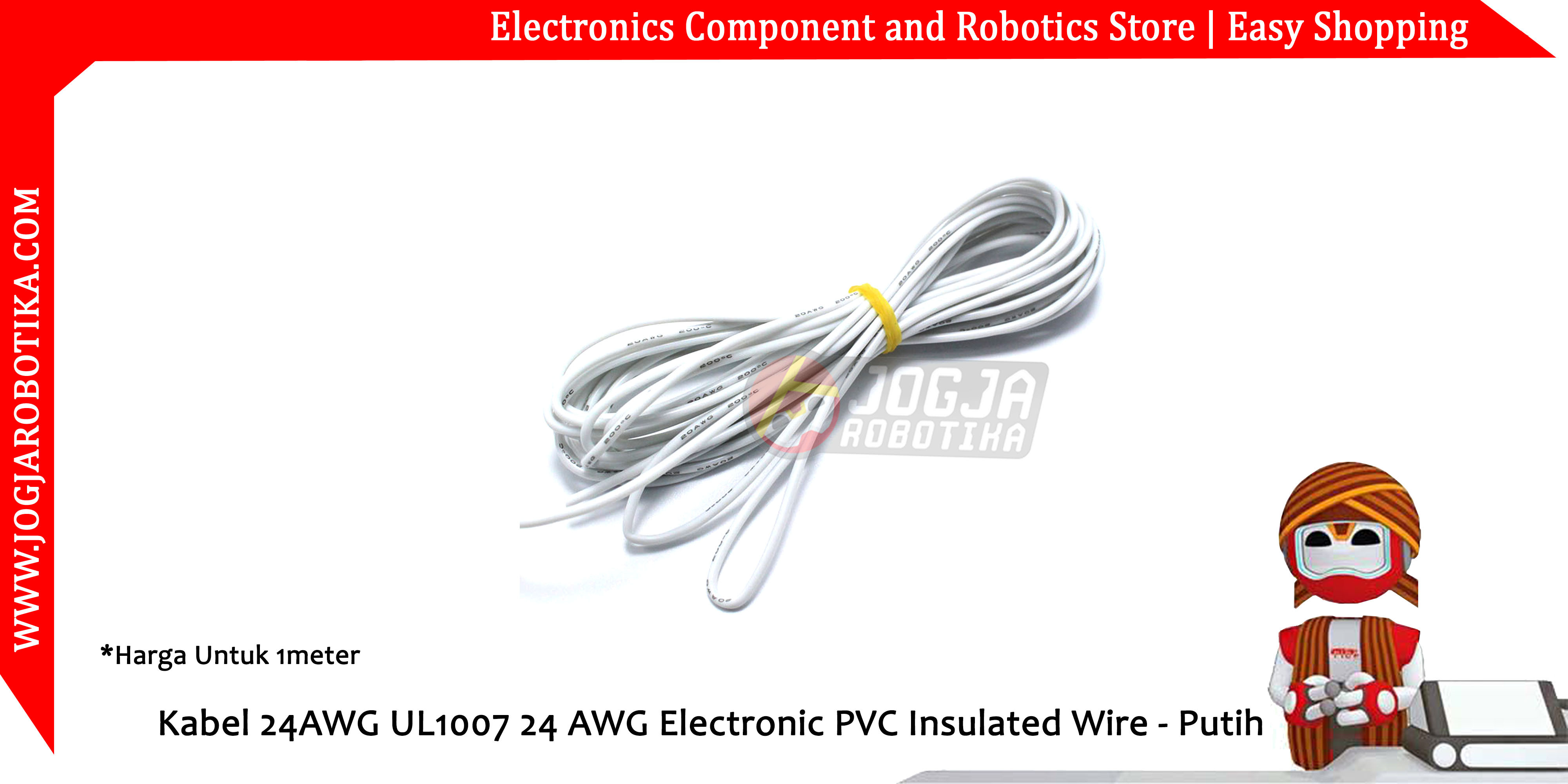 Kabel 24AWG UL1007 24 AWG Electronic PVC Insulated Wire - Putih