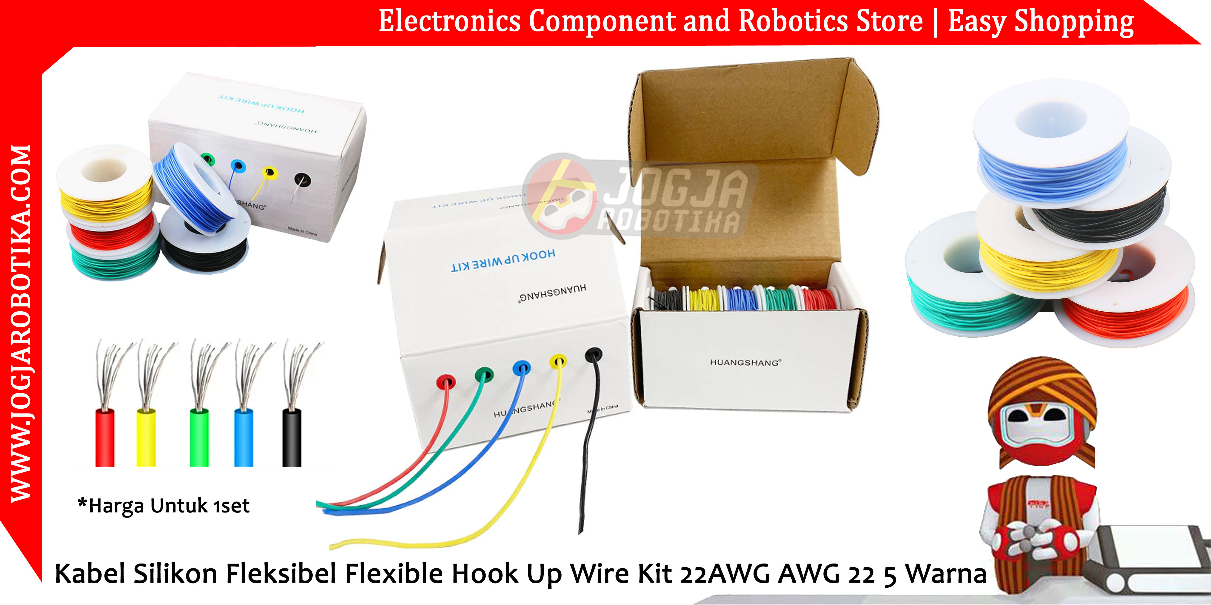 Kabel Silikon Fleksibel Flexible Hook Up Wire Kit 22AWG AWG 22 5 Warna