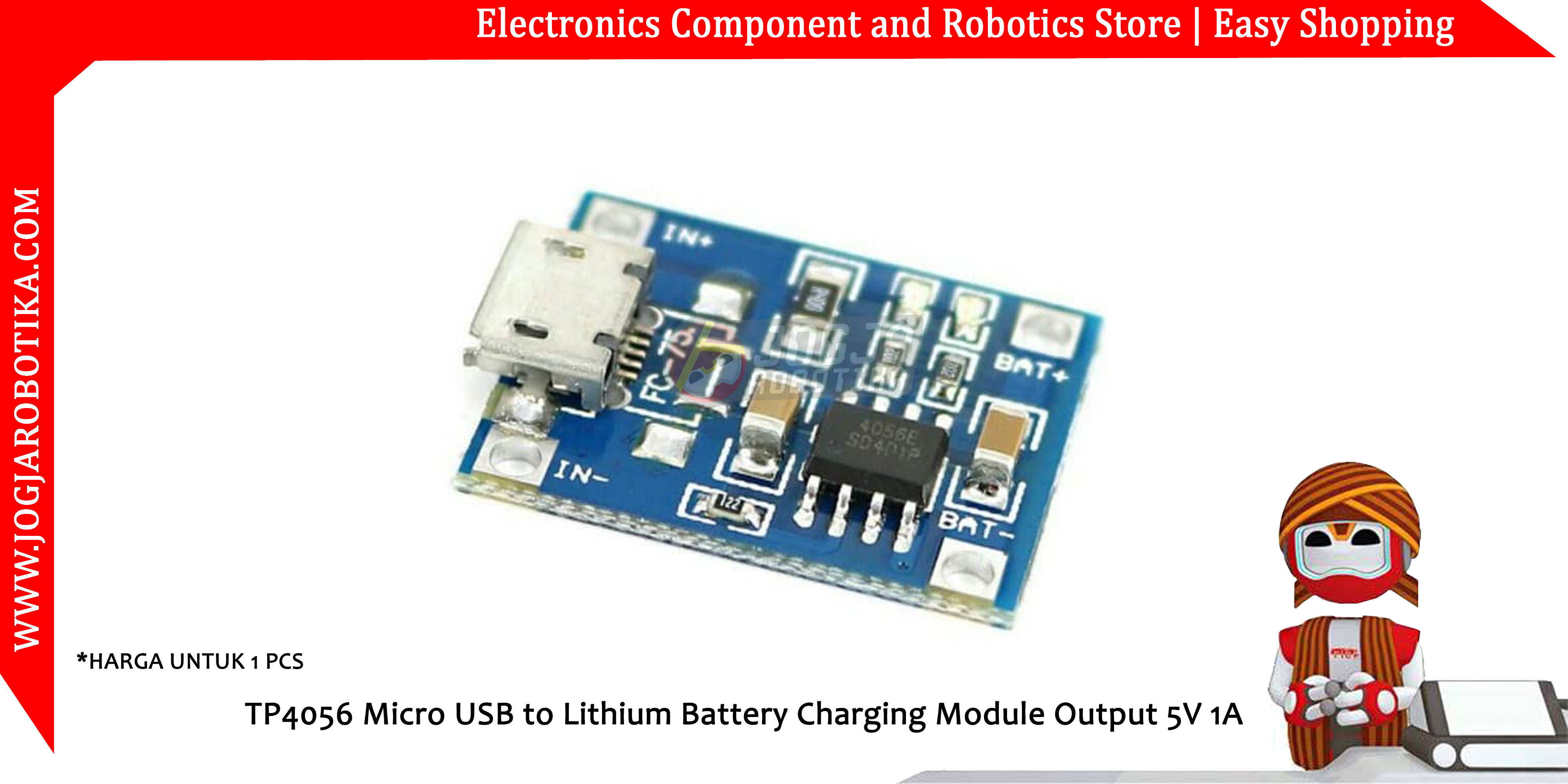 TP4056 Micro USB to Lithium Battery Charging Module Output 5V 1A