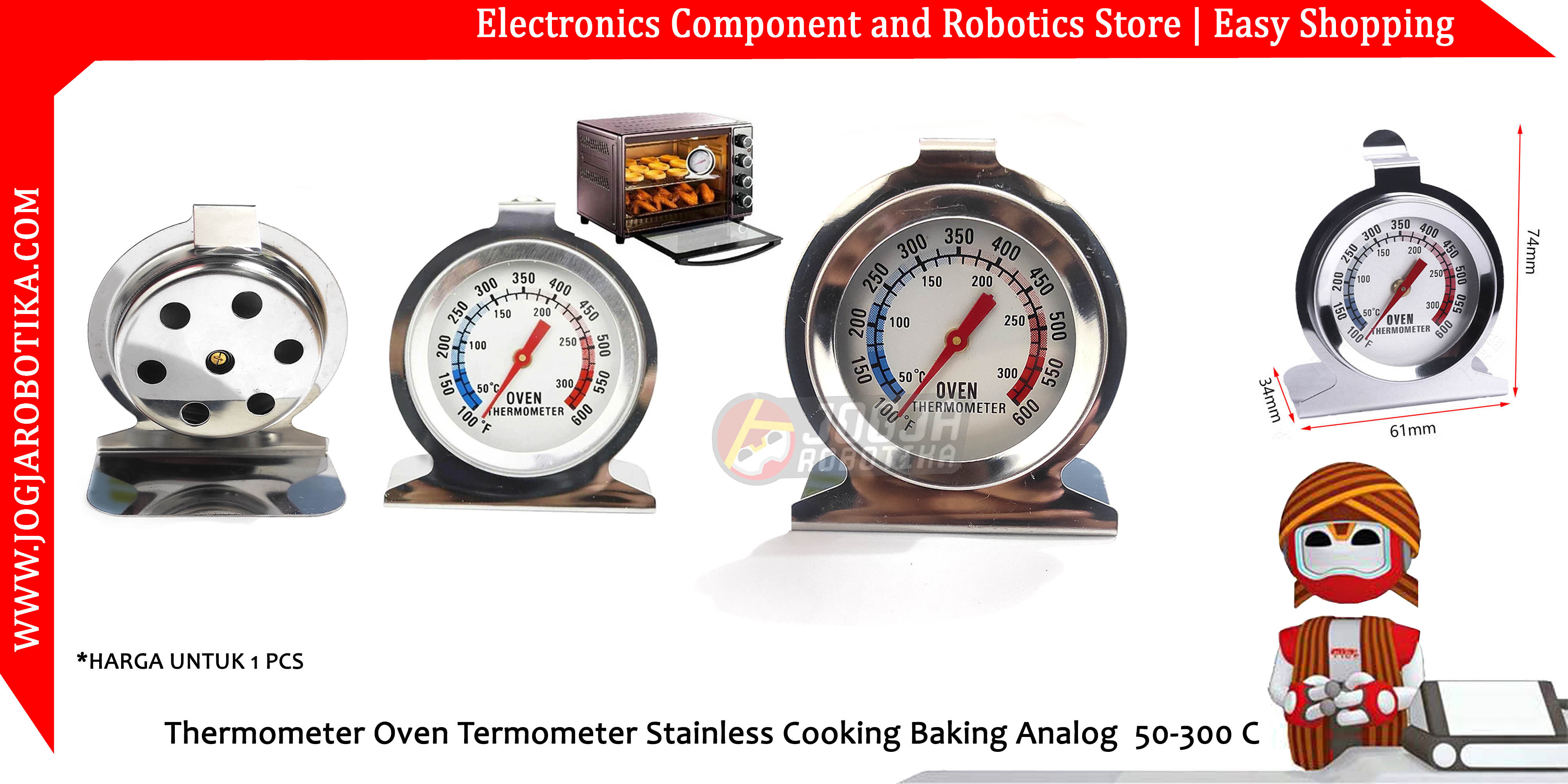 Thermometer Oven Termometer Stainless Cooking Baking Analog  50-300 C