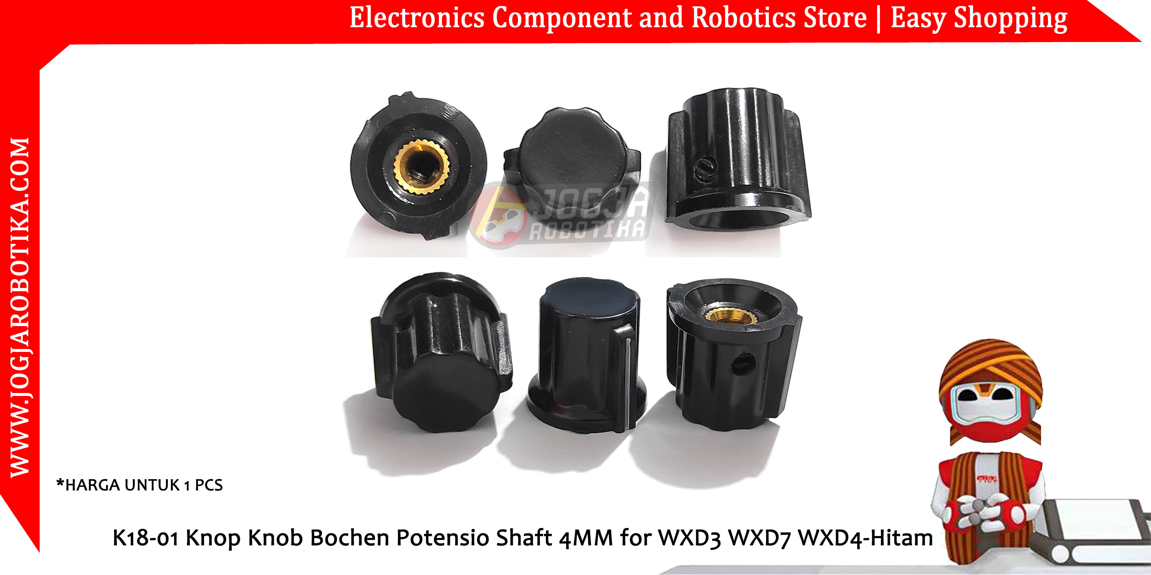 K18-01 Knop Knob Bochen Potensio Shaft 4MM for WXD3 WXD7 WXD4-Hitam