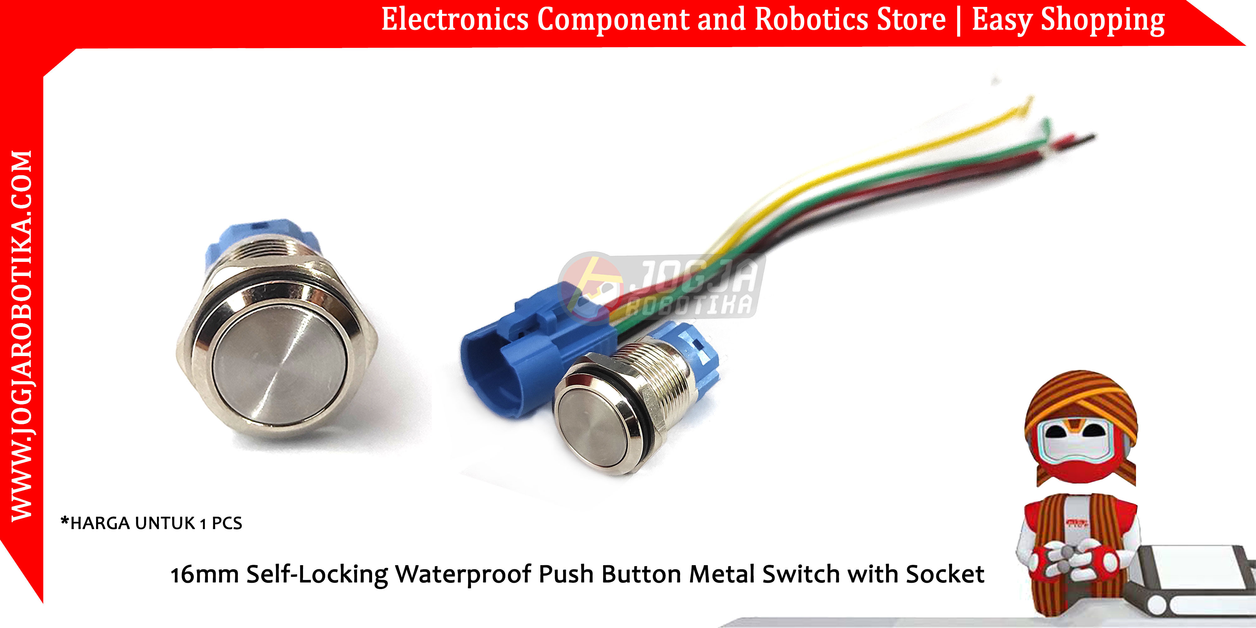 16mm Self-Locking Waterproof Push Button Metal Switch with Socket