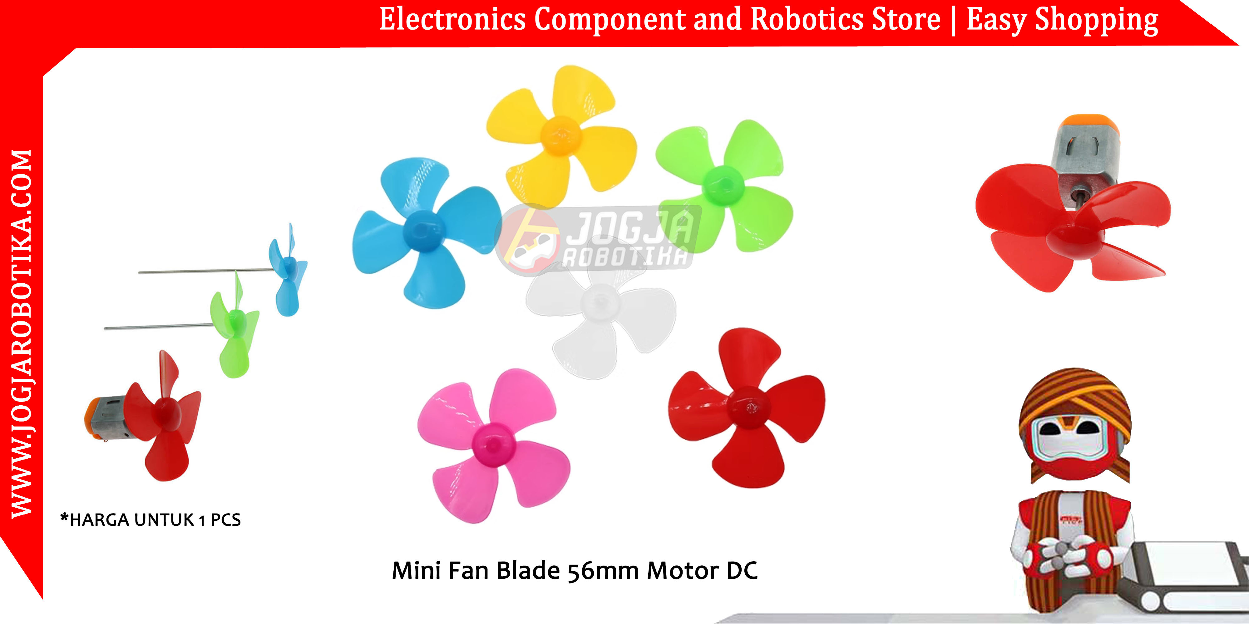 Mini Fan Blade 56mm Motor DC-Pink Merah Muda