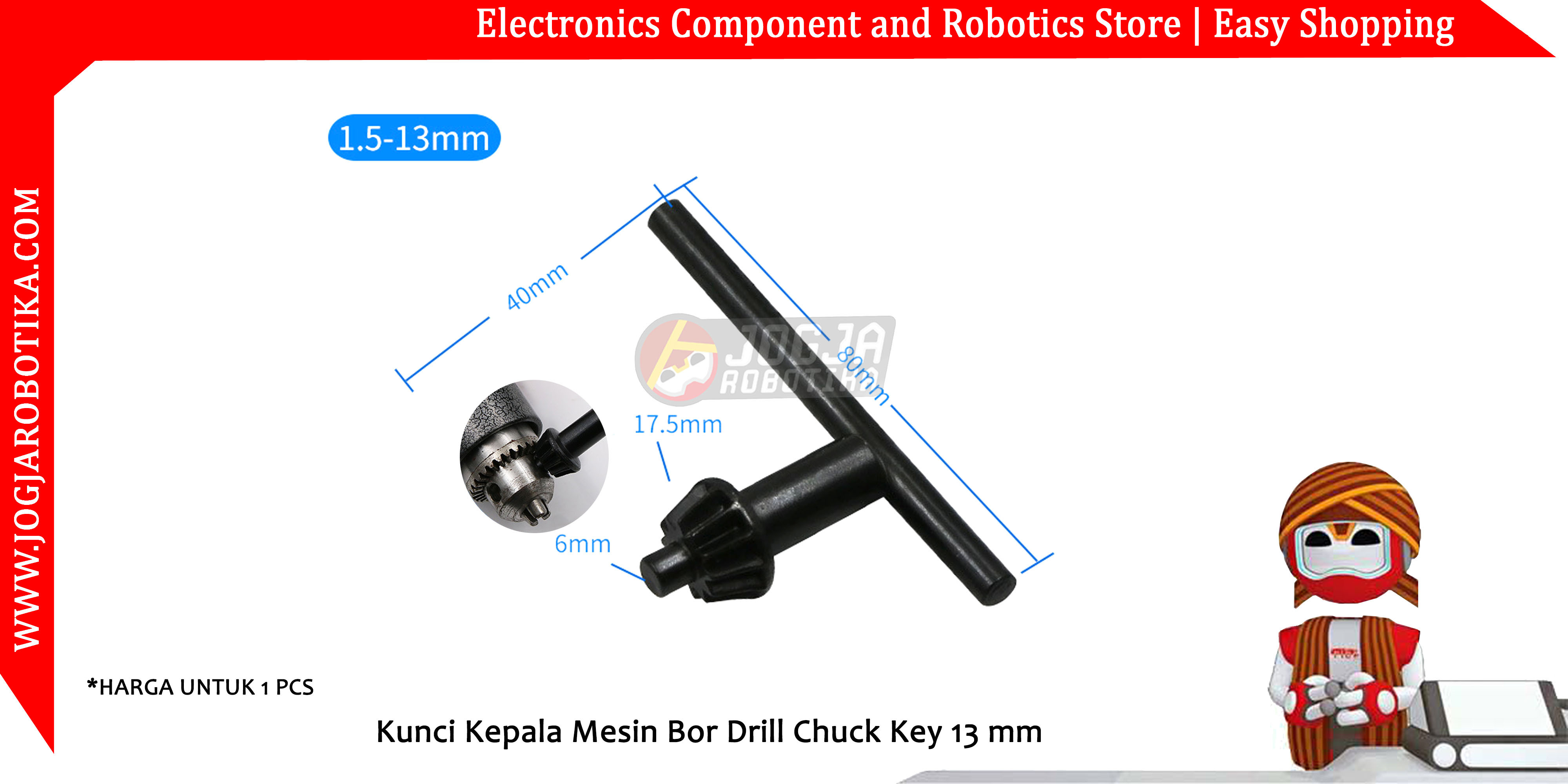 Kunci Kepala Mesin Bor Drill Chuck Key 13 mm