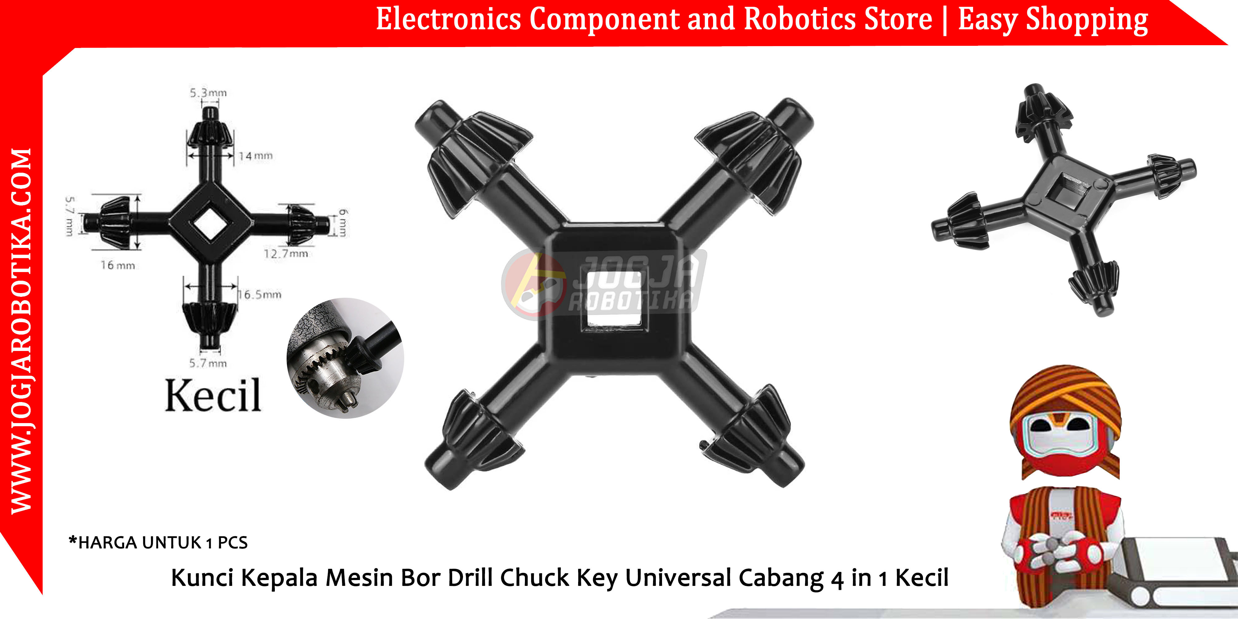 Kunci Kepala Mesin Bor Drill Chuck Key Universal Cabang 4 in 1 Kecil