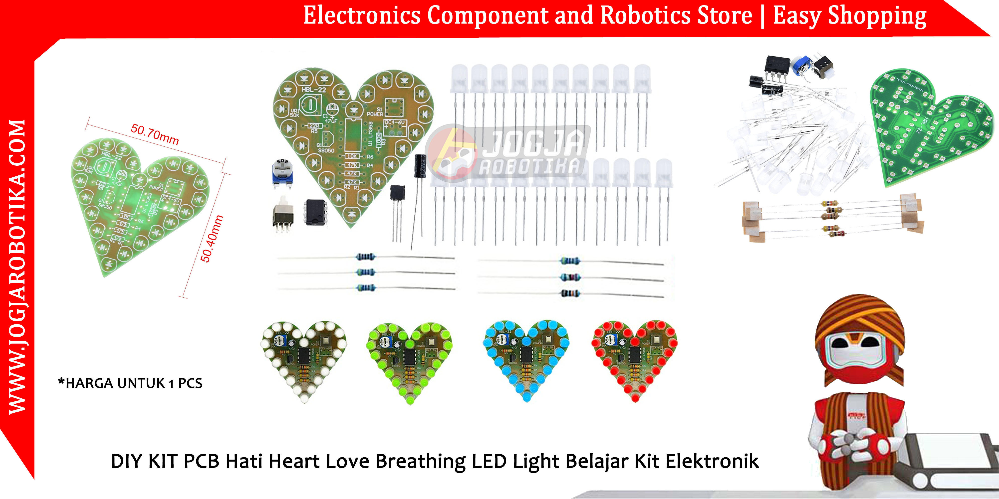 DIY KIT PCB Hati Heart Love Breathing LED Light Belajar Kit Elektronik -Biru