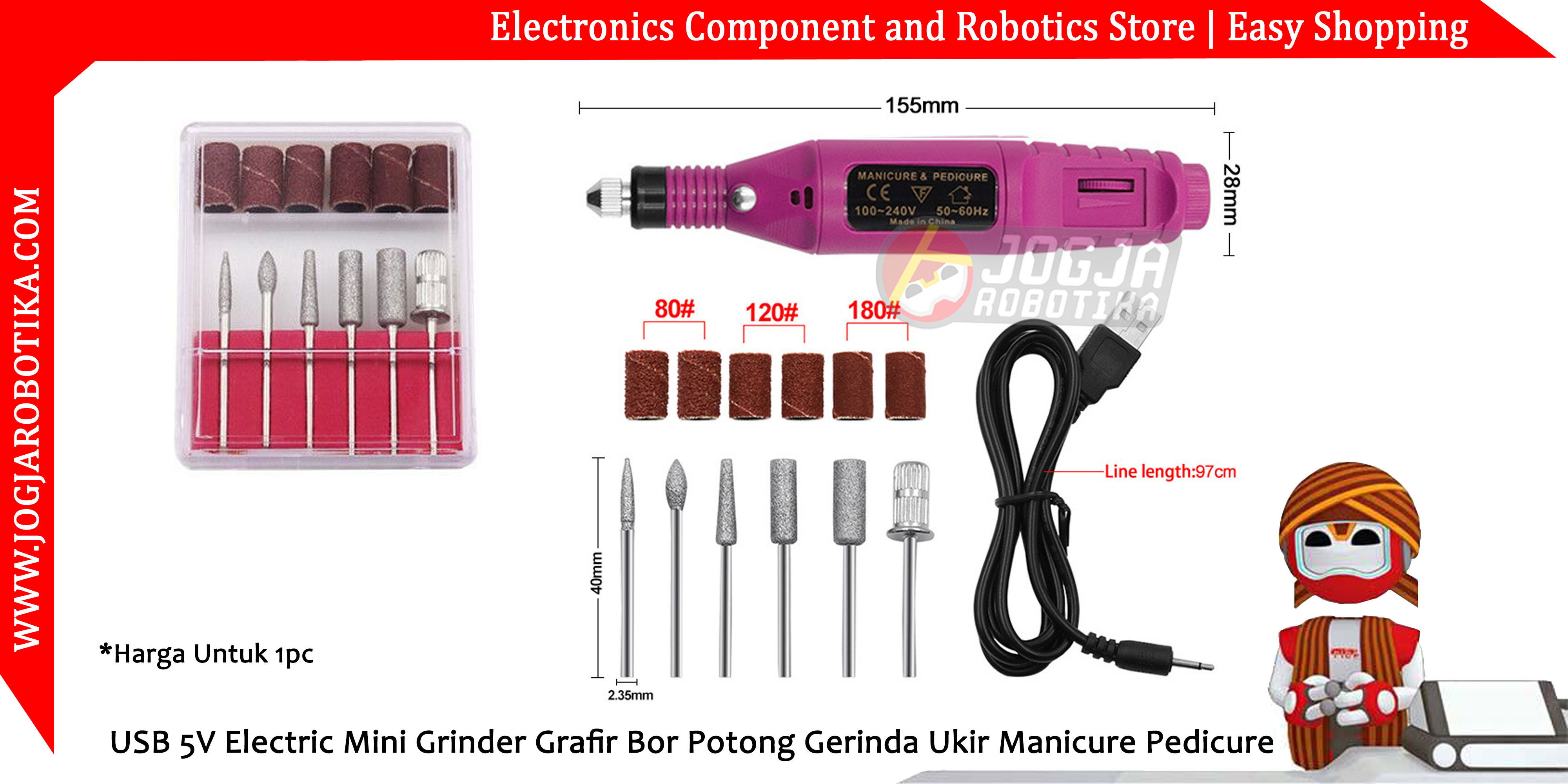 Electric Mini Grinder Grafir Bor Potong Gerinda Ukir Manicure Pedicure