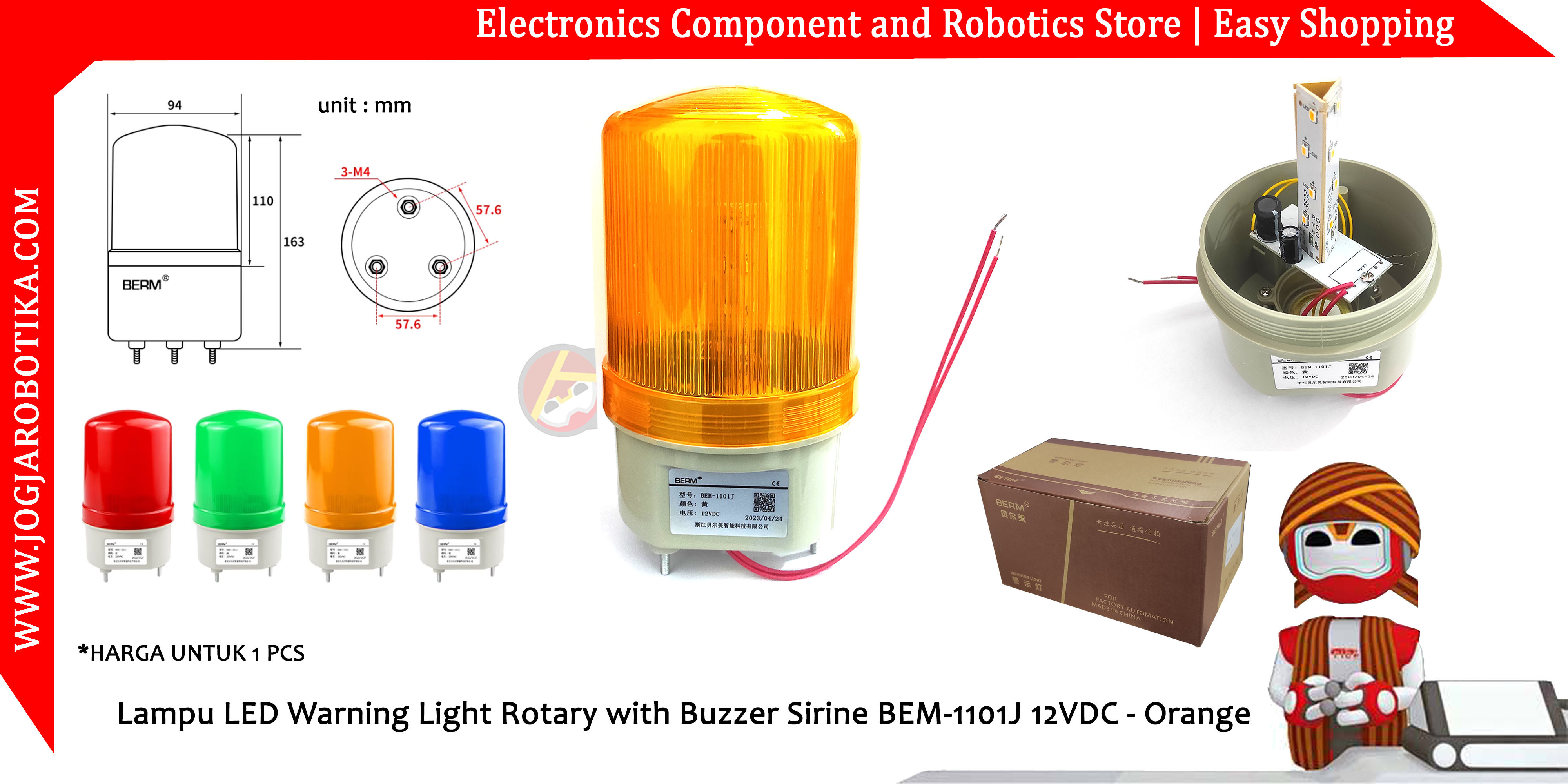 Lampu LED Warning Light Rotary with Buzzer Sirine BEM-1101J 12VDC - Orange