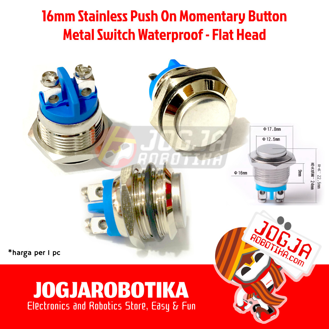 16mm Stainless Push On Momentary Button Round Head Metal Switch Waterproof