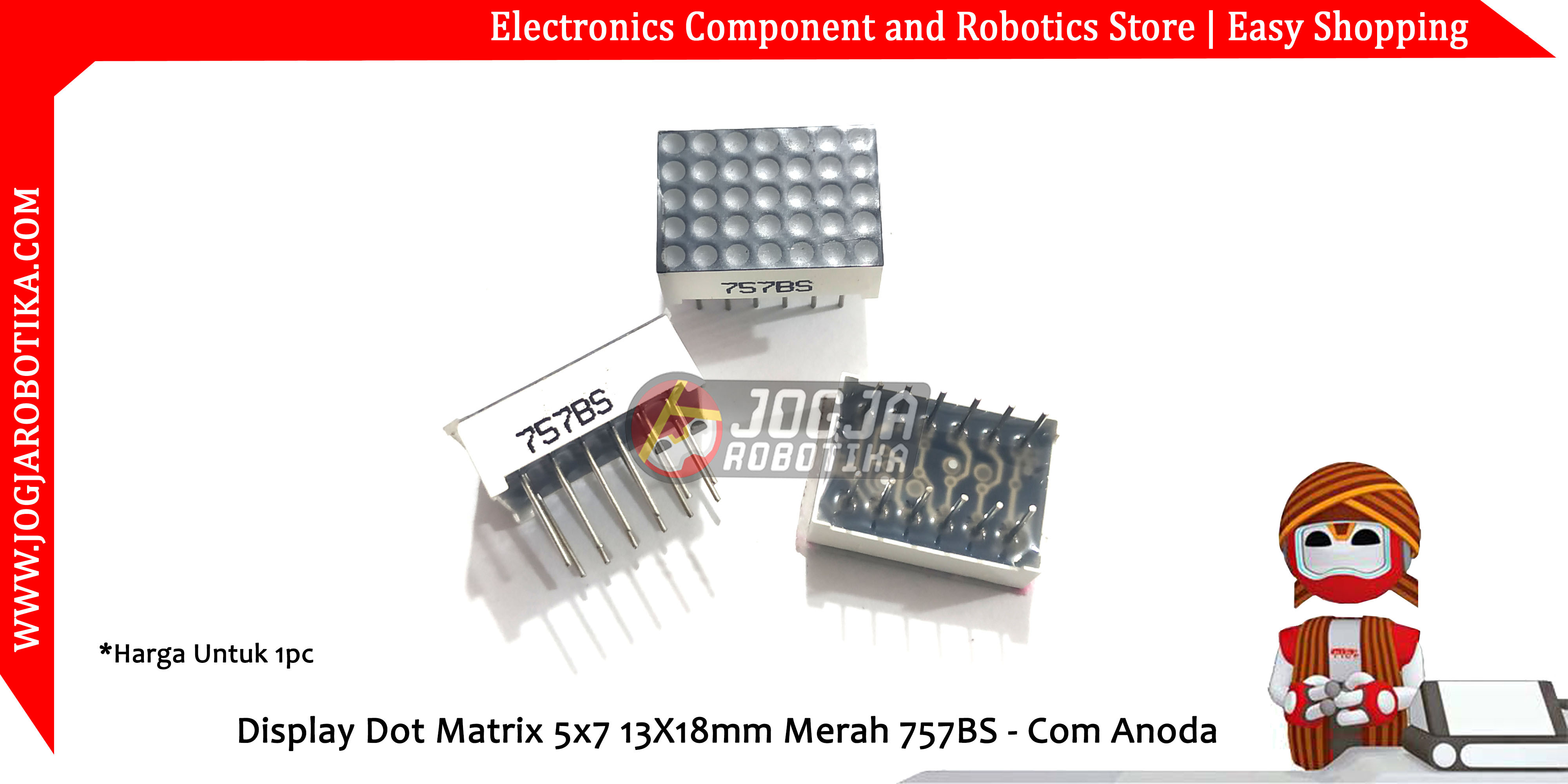 Display Dot Matrix 5x7 13X18mm Merah 757BS - Com Anoda