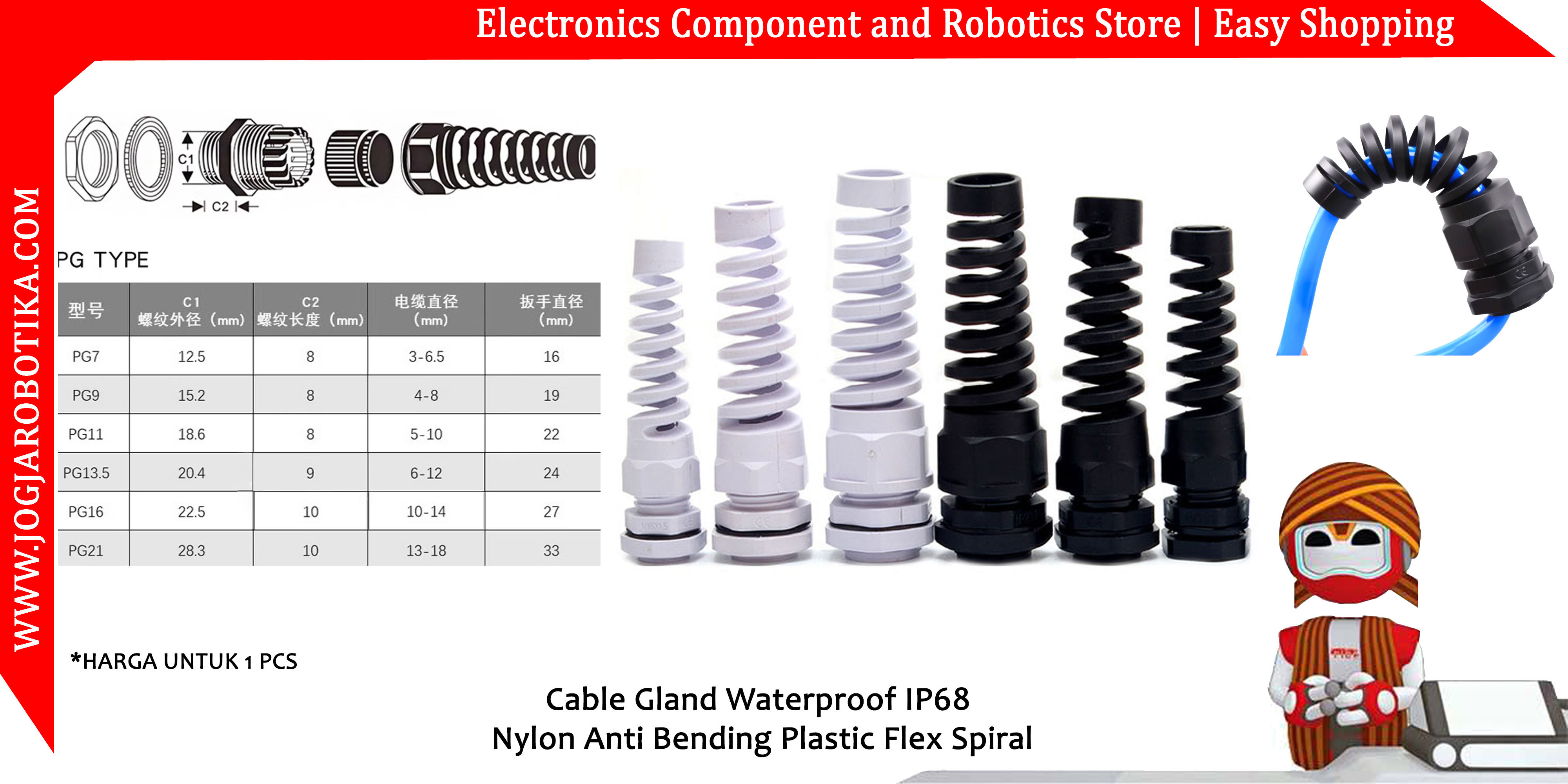 PG9 Cable Gland Waterproof IP68 Nylon Anti Bending Plastic Flex Spiral