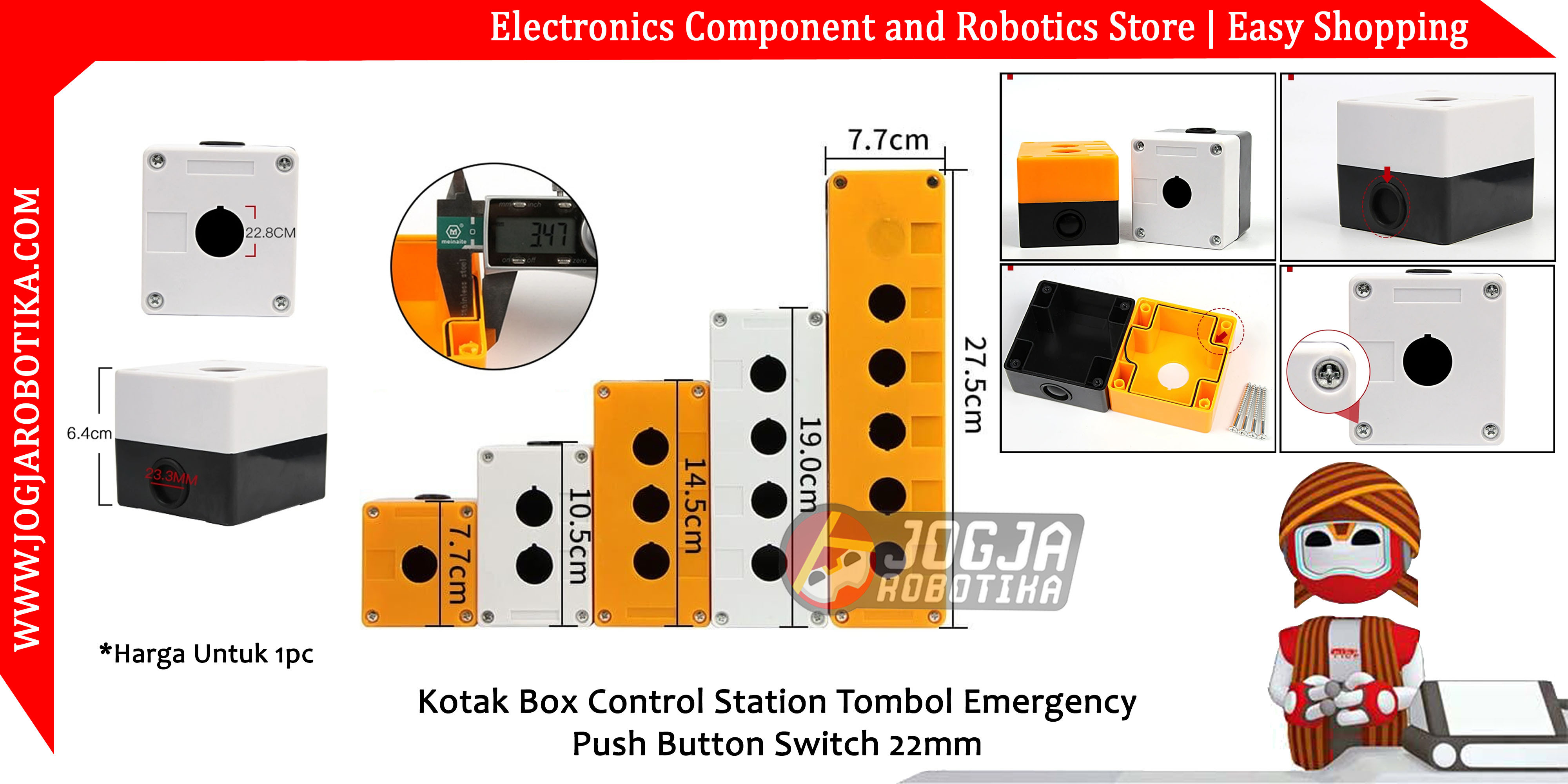 BX3-22 Kotak Box Control Station Tombol Emergency Push Button Switch 22mm - Putih
