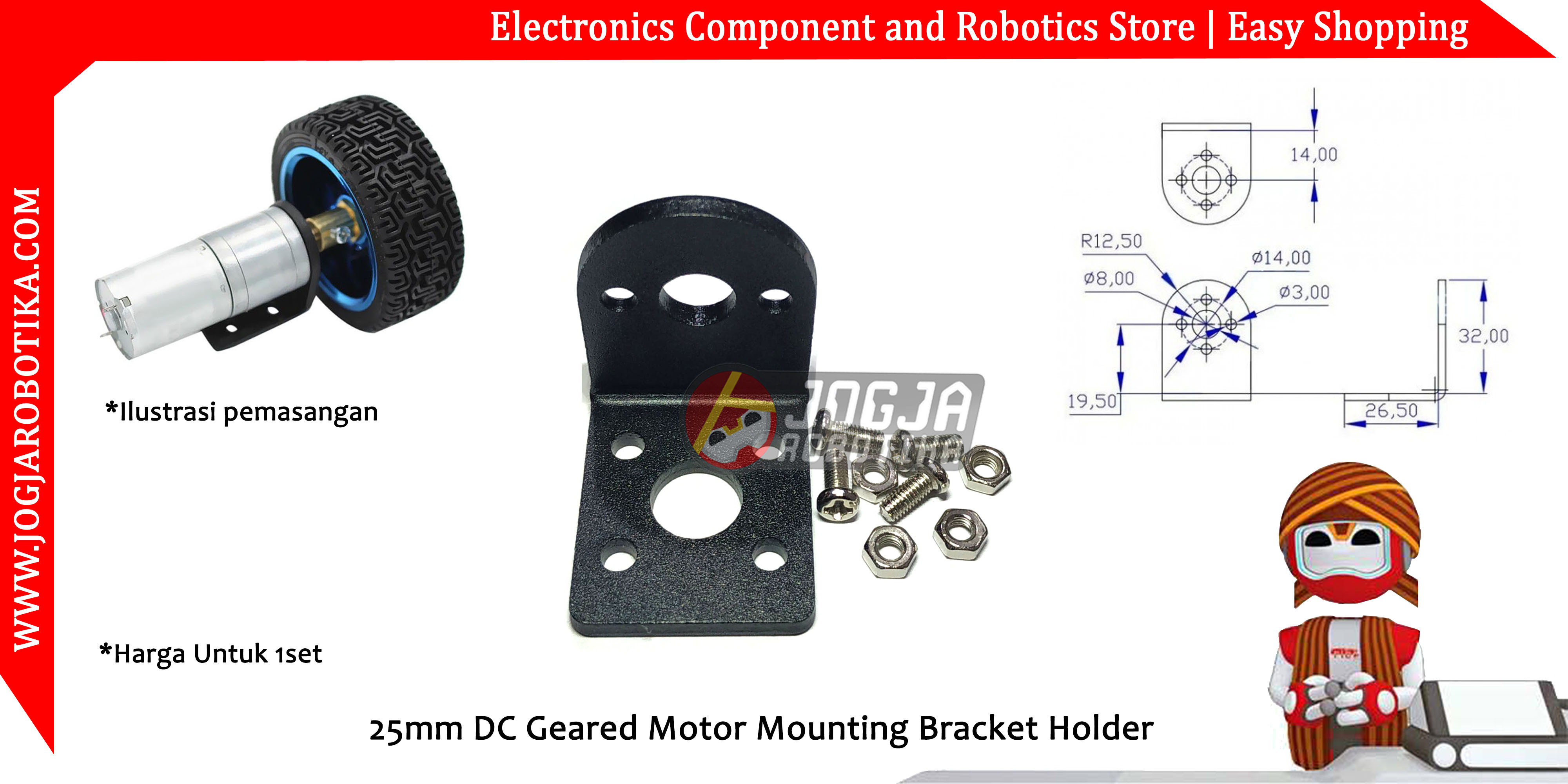 25mm DC Geared Motor Mounting Bracket Holder